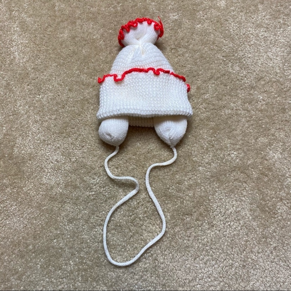 Red & White Vintage Knit Girls Winter Hat